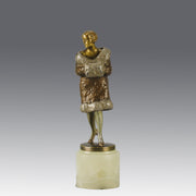 Fur Coat by Barner An excellent early 20th Century Austrian bronze figure of an Art Deco beauty in a large fur coat - Hickmet Fine Arts