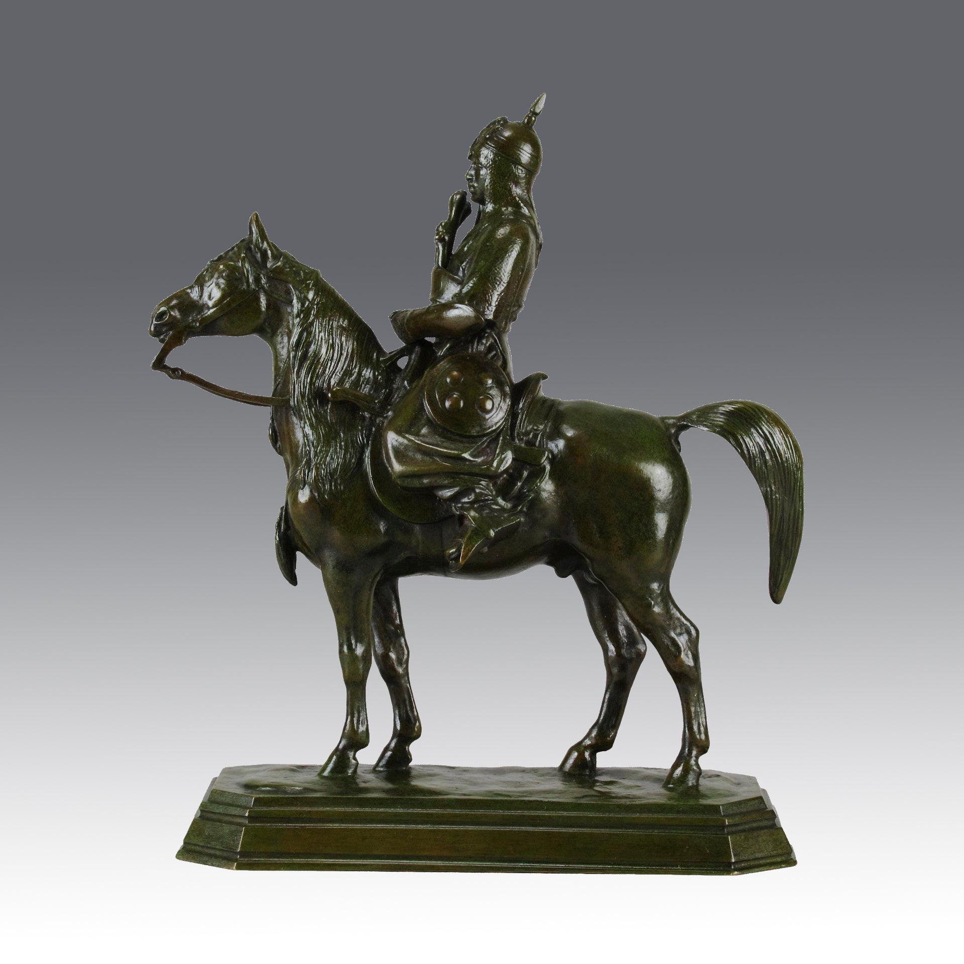 Guerrier du Caucase by Antoine Louis Barye - Antique Bronze Warrior on a horse - Hickmet Fine Arts