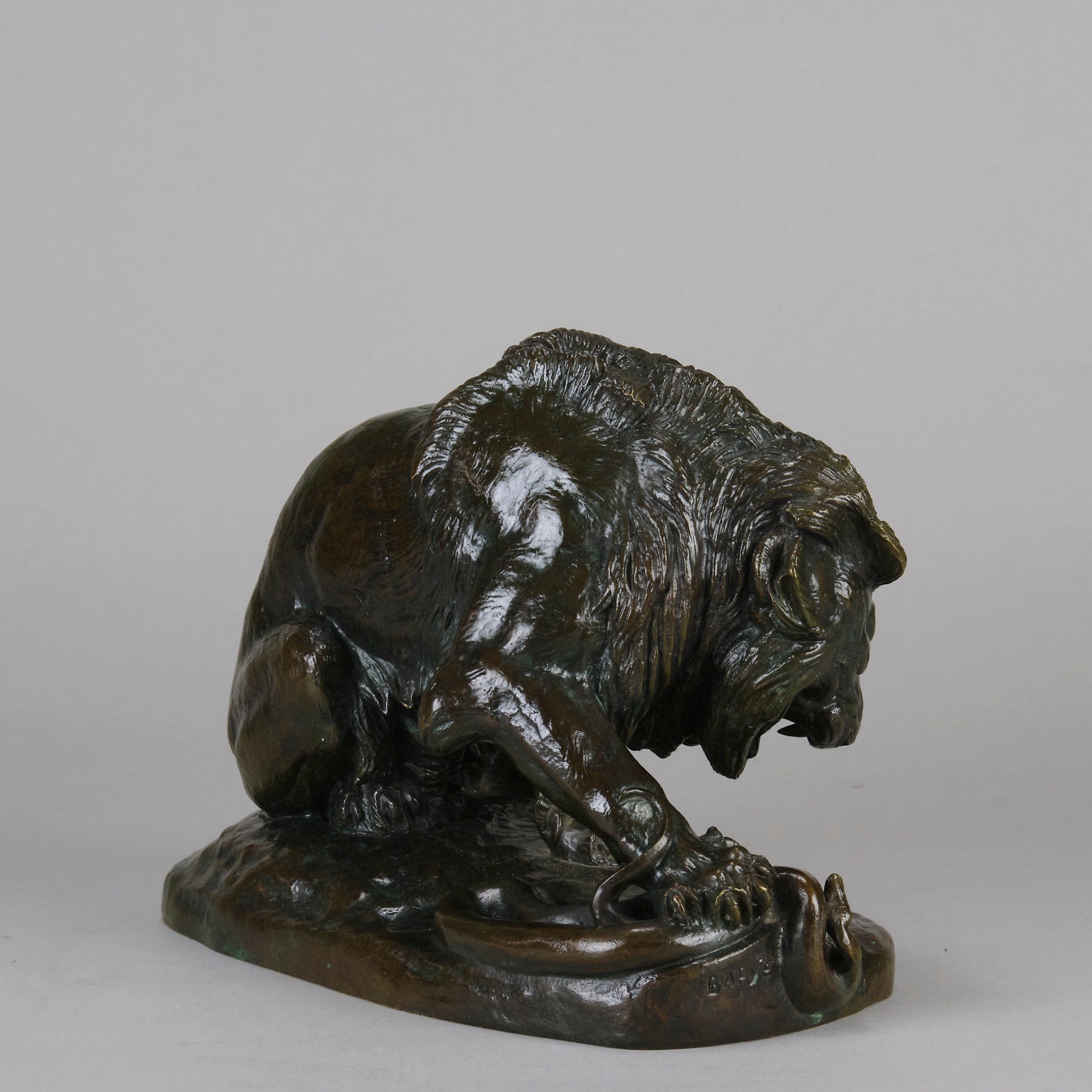 Bronze Lion and Serpent by Barye - Animaliers - Antique Bronze - Antique animal sculptures for sale - Hickmet Fine Arts