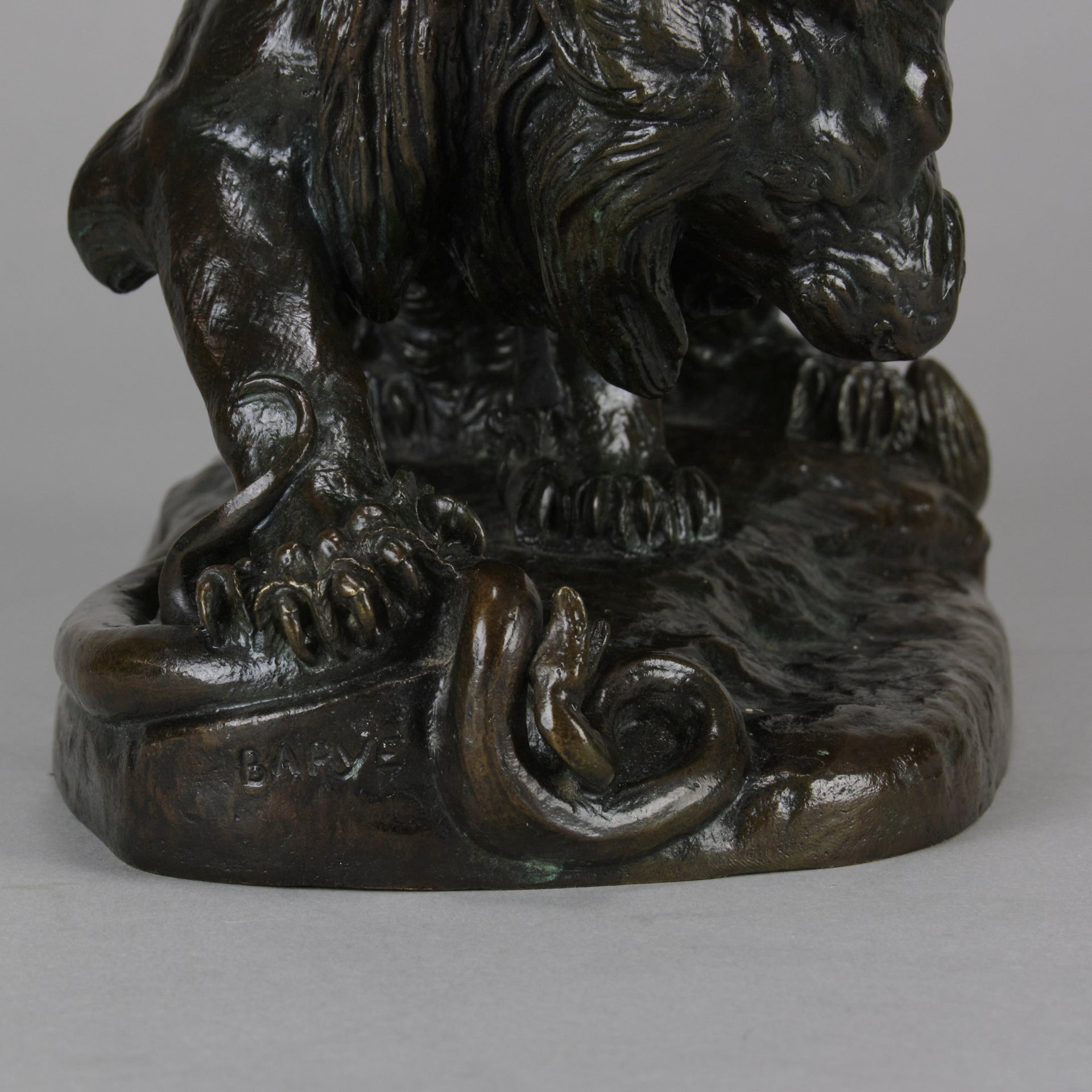 Bronze Lion and Serpent by Barye - Animaliers - Antique Bronze - Antique animal sculptures for sale - Hickmet Fine Arts