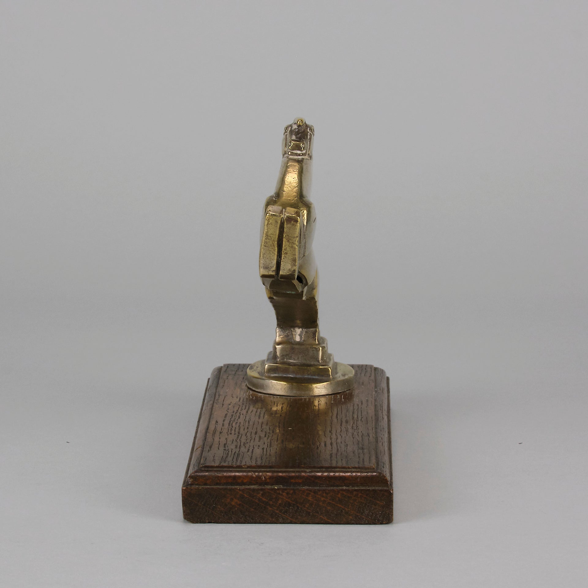 Leaping Horse Car Bonnet Mascot by François Bazin  silver plated in the form of a leaping horse, with fine detail. Raised on a wooden rectangular base