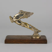 Leaping Horse Car Bonnet Mascot by François Bazin  silver plated in the form of a leaping horse, with fine detail. Raised on a wooden rectangular base