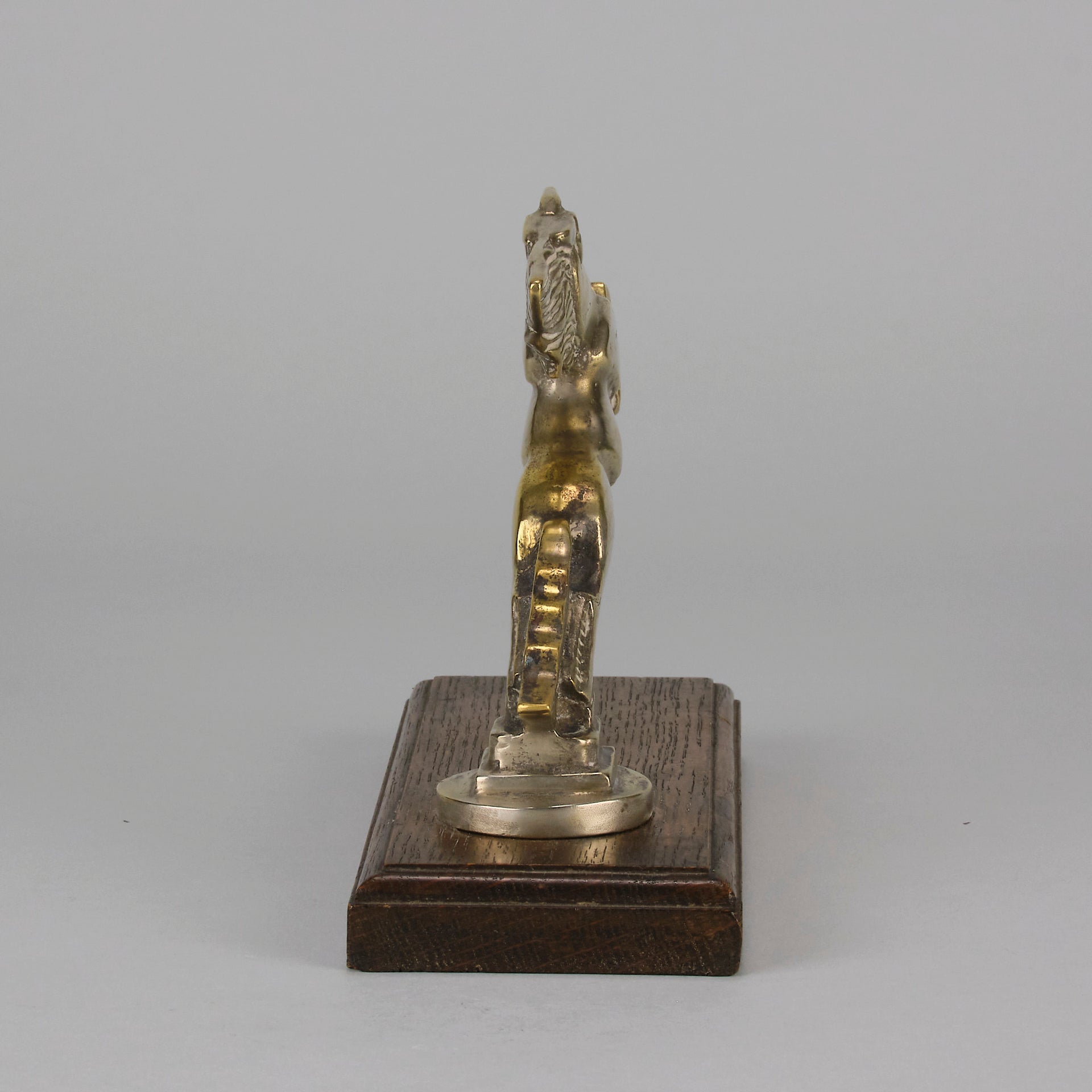 Leaping Horse Car Bonnet Mascot by François Bazin  silver plated in the form of a leaping horse, with fine detail. Raised on a wooden rectangular base