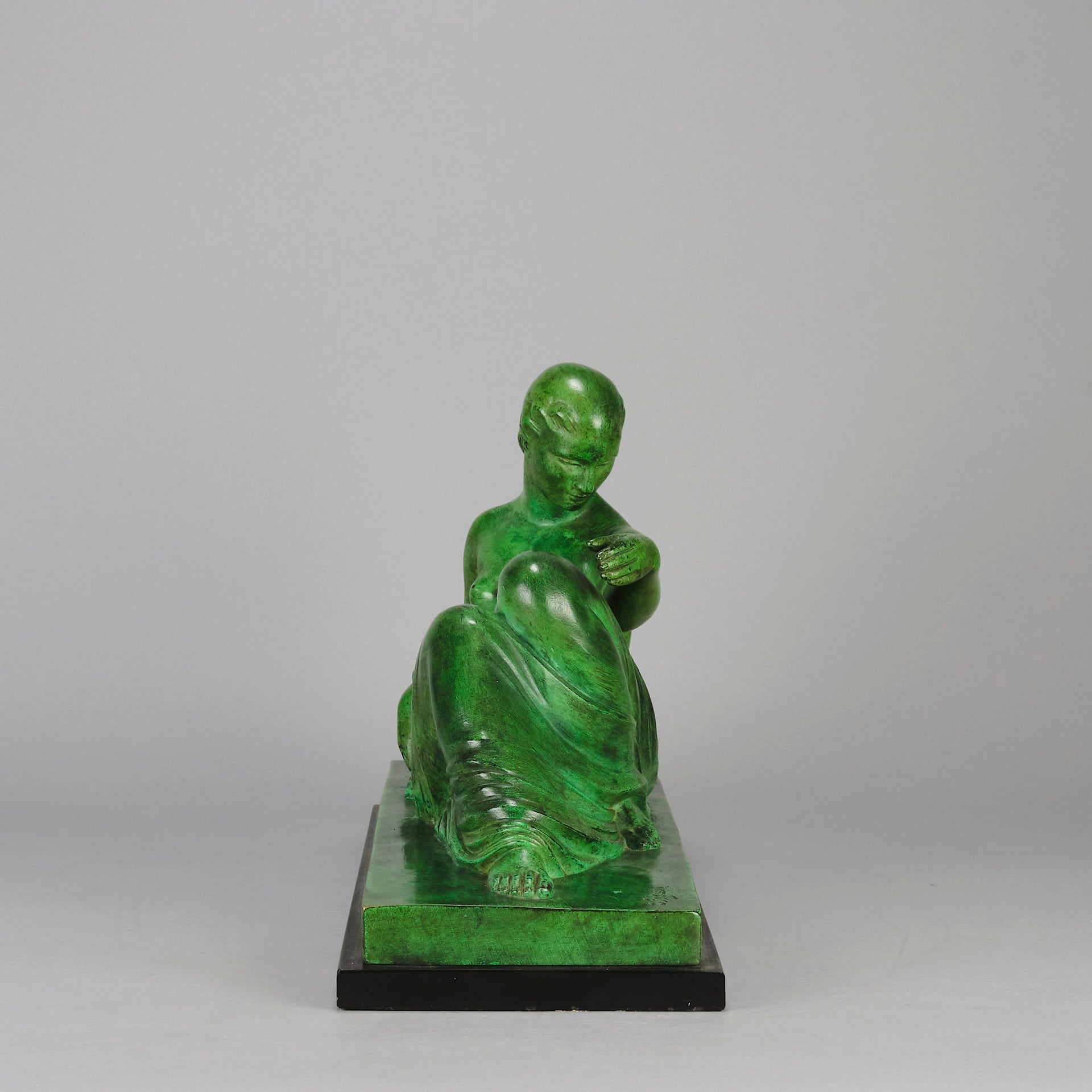 Femme Allongée early 20th Century French Art Deco bronze figure of a resting beauty reclining on a day bed with a shawl delicately draped over her by Gaston Béguin - Hickmet Fine Arts 