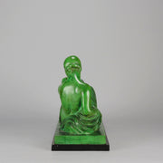 Femme Allongée early 20th Century French Art Deco bronze figure of a resting beauty reclining on a day bed with a shawl delicately draped over her by Gaston Béguin - Hickmet Fine Arts 