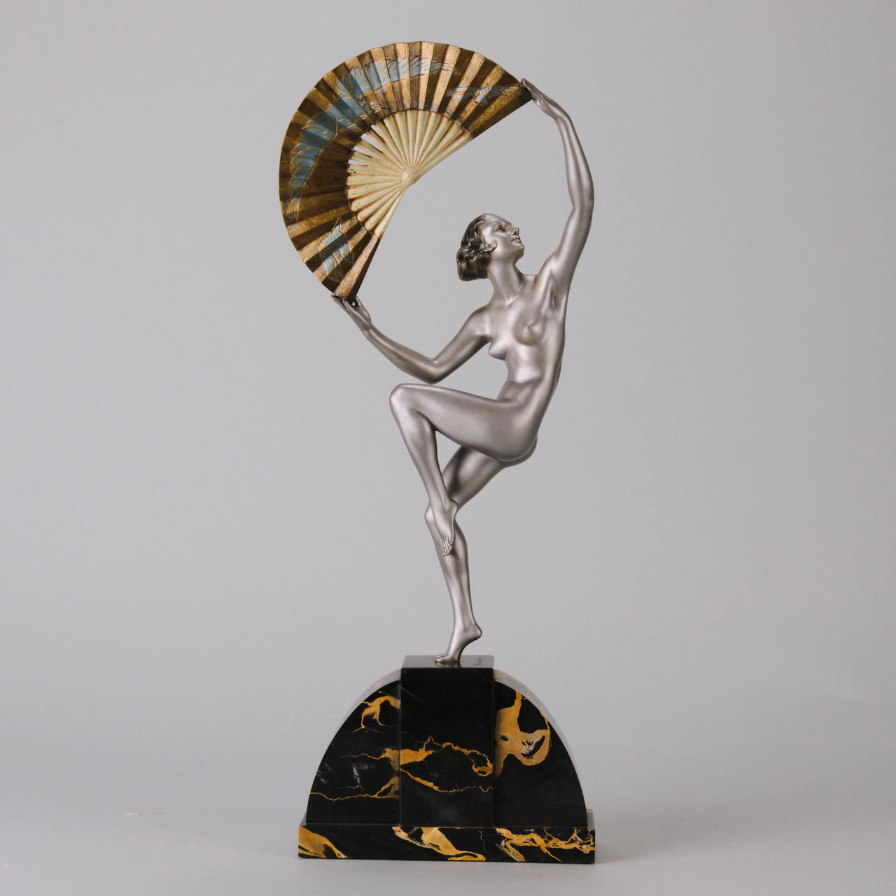 Marcel Bourain - Fan Dancer - Art deco figurines - Art Deco Sculpture - Art Deco Bronze Figurines - Art Deco Bronze Lady - Hickmet Fine Arts