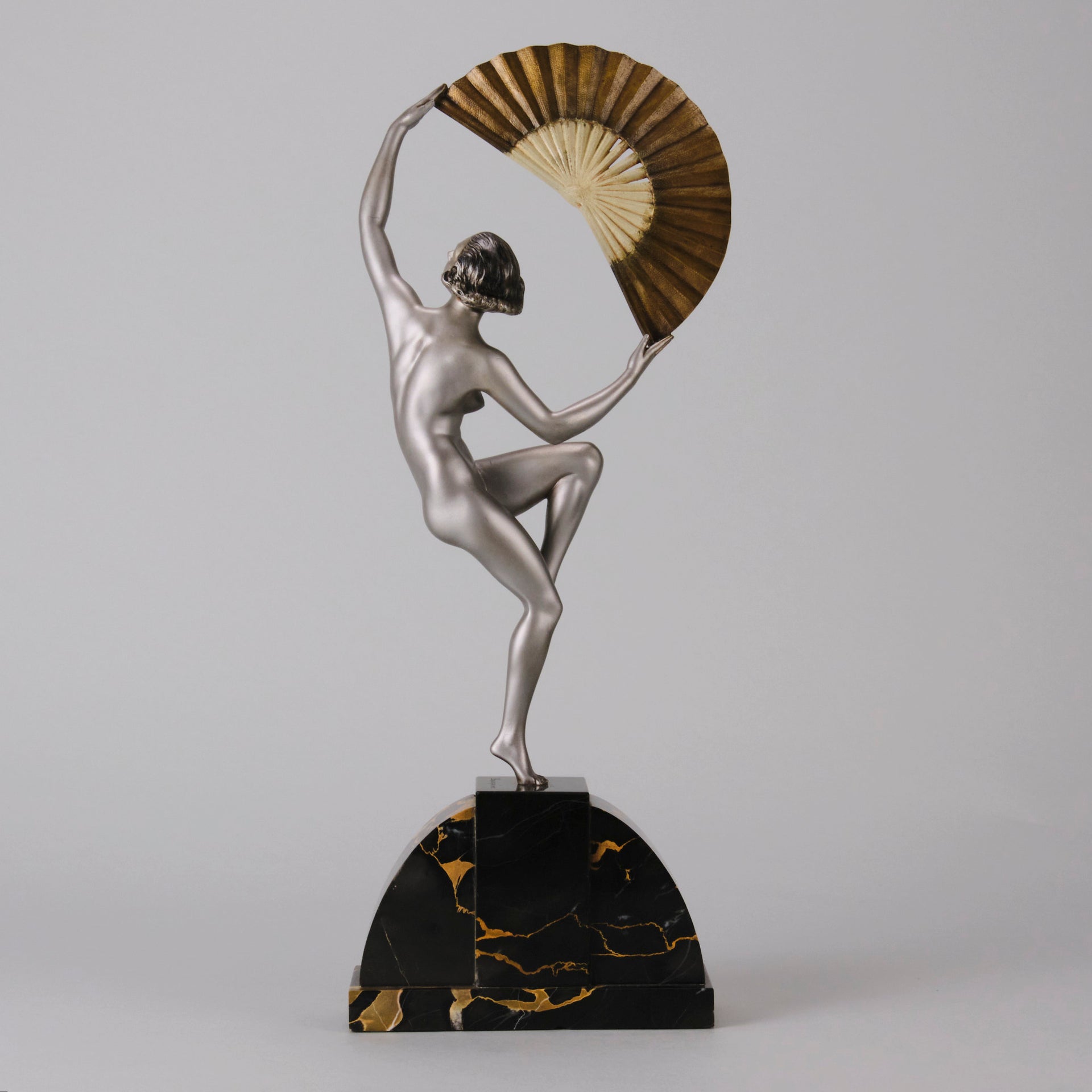 Marcel Bourain - Fan Dancer - Art deco figurines - Art Deco Sculpture - Art Deco Bronze Figurines - Art Deco Bronze Lady - Hickmet Fine Arts