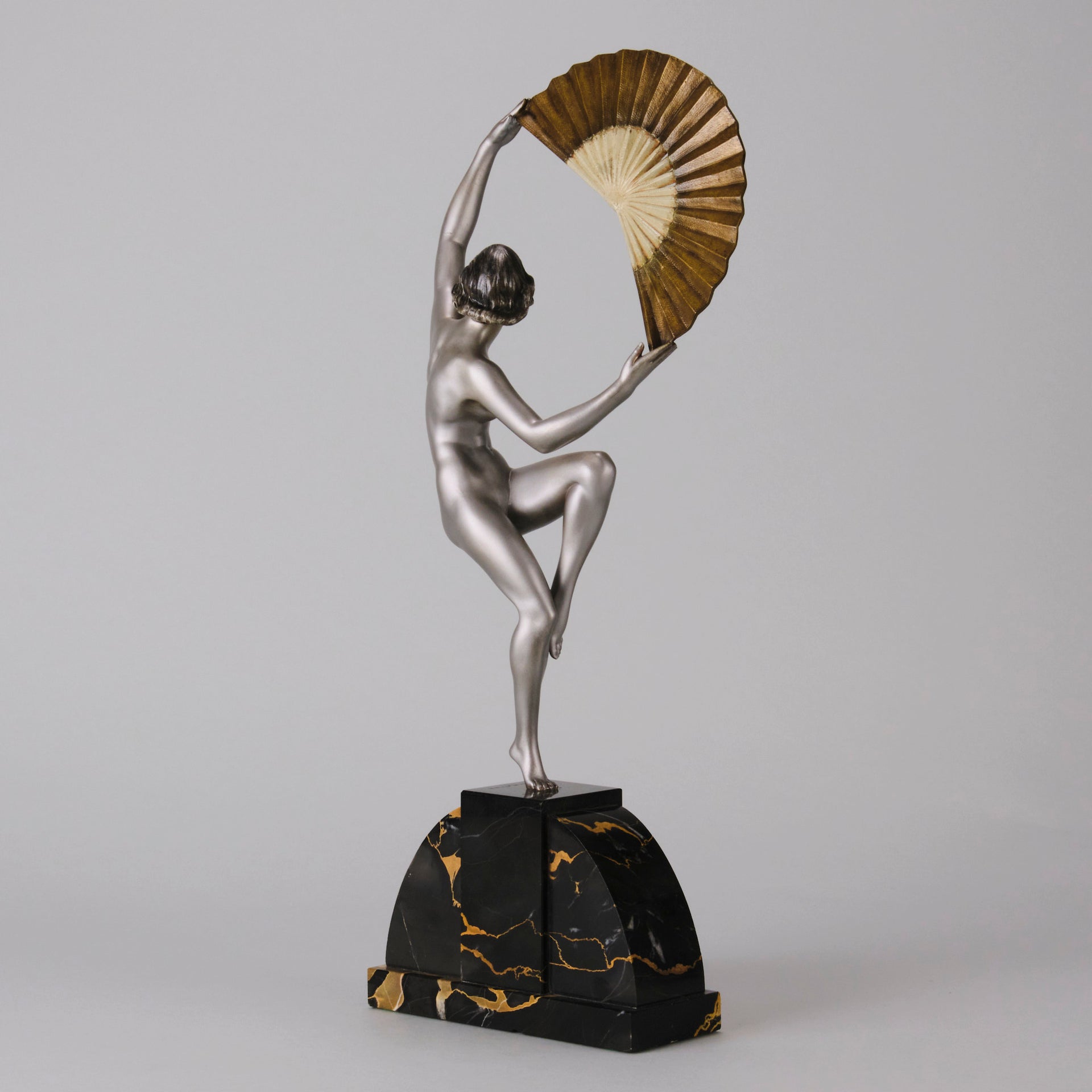 Marcel Bourain - Fan Dancer - Art deco figurines - Art Deco Sculpture - Art Deco Bronze Figurines - Art Deco Bronze Lady - Hickmet Fine Arts