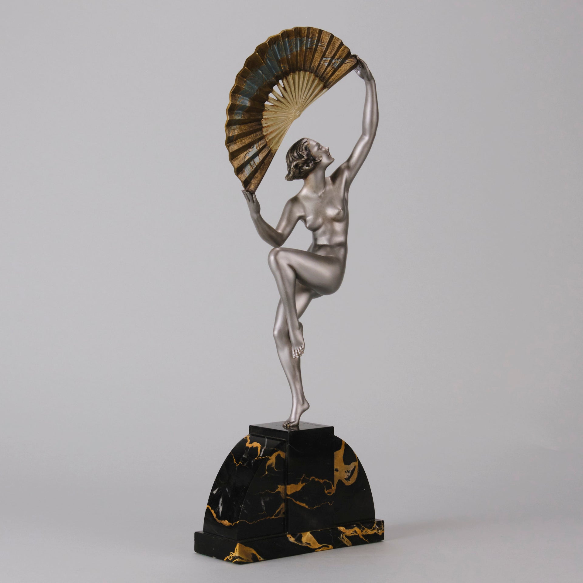 Marcel Bourain - Fan Dancer - Art deco figurines - Art Deco Sculpture - Art Deco Bronze Figurines - Art Deco Bronze Lady - Hickmet Fine Arts