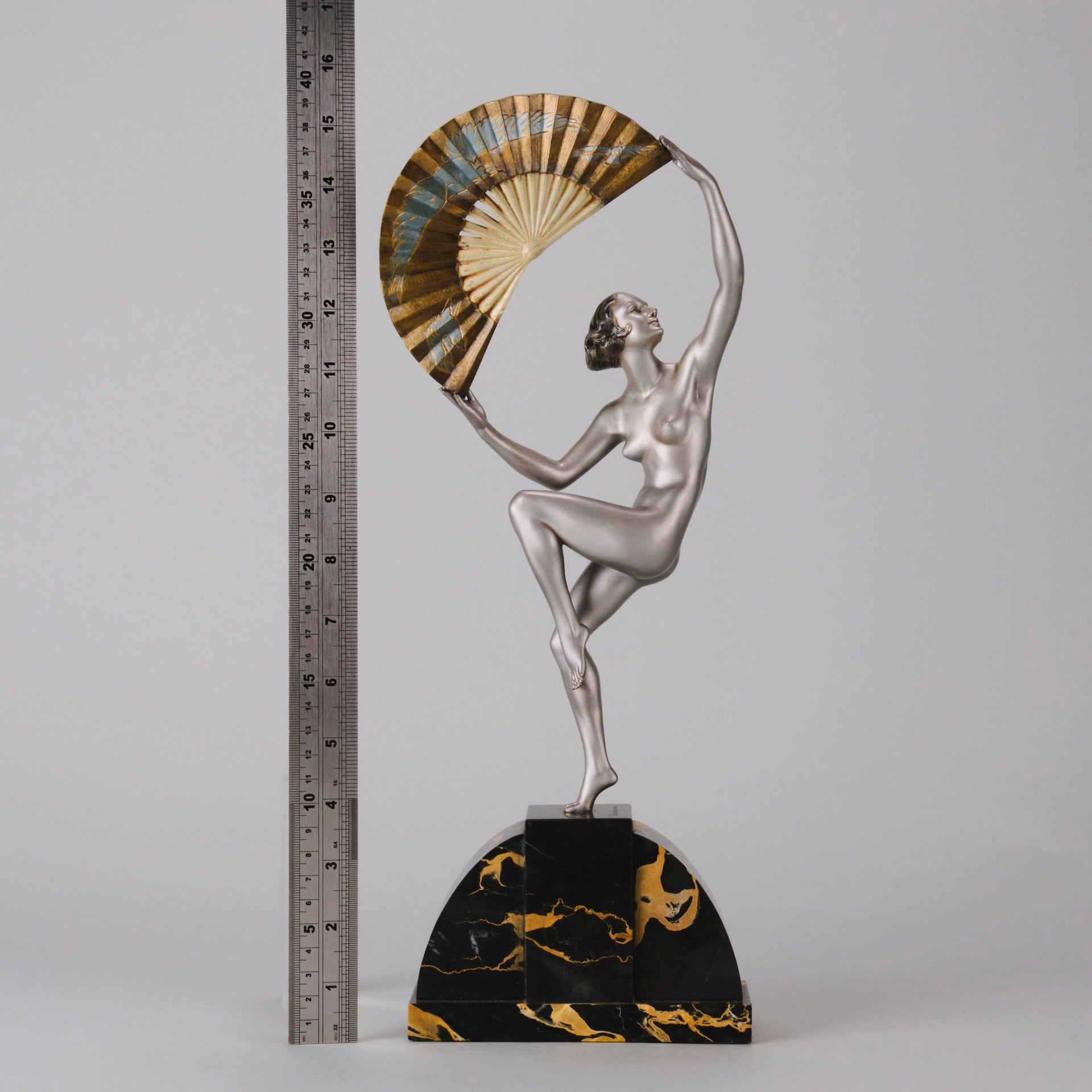 Marcel Bourain - Fan Dancer - Art deco figurines - Art Deco Sculpture - Art Deco Bronze Figurines - Art Deco Bronze Lady - Hickmet Fine Arts