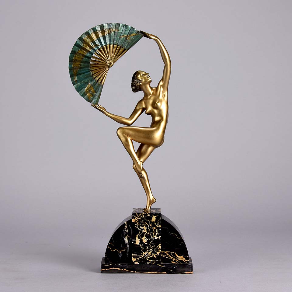 Bouraine Bronze Figure - Dancer with Fan - Hickmet Fine Arts 