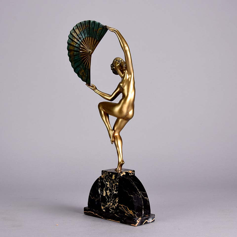 Bouraine Bronze Figure - Dancer with Fan - Hickmet Fine Arts 