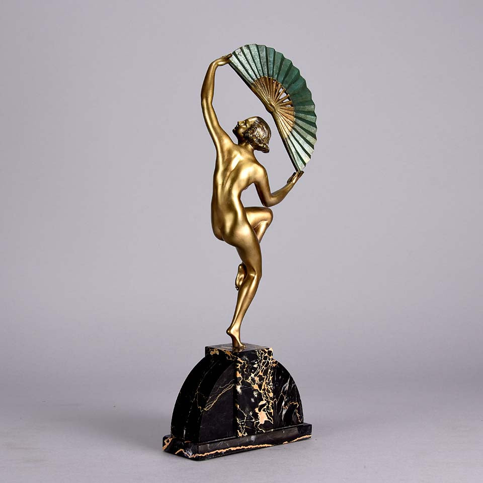 Bouraine Bronze Figure - Dancer with Fan - Hickmet Fine Arts 