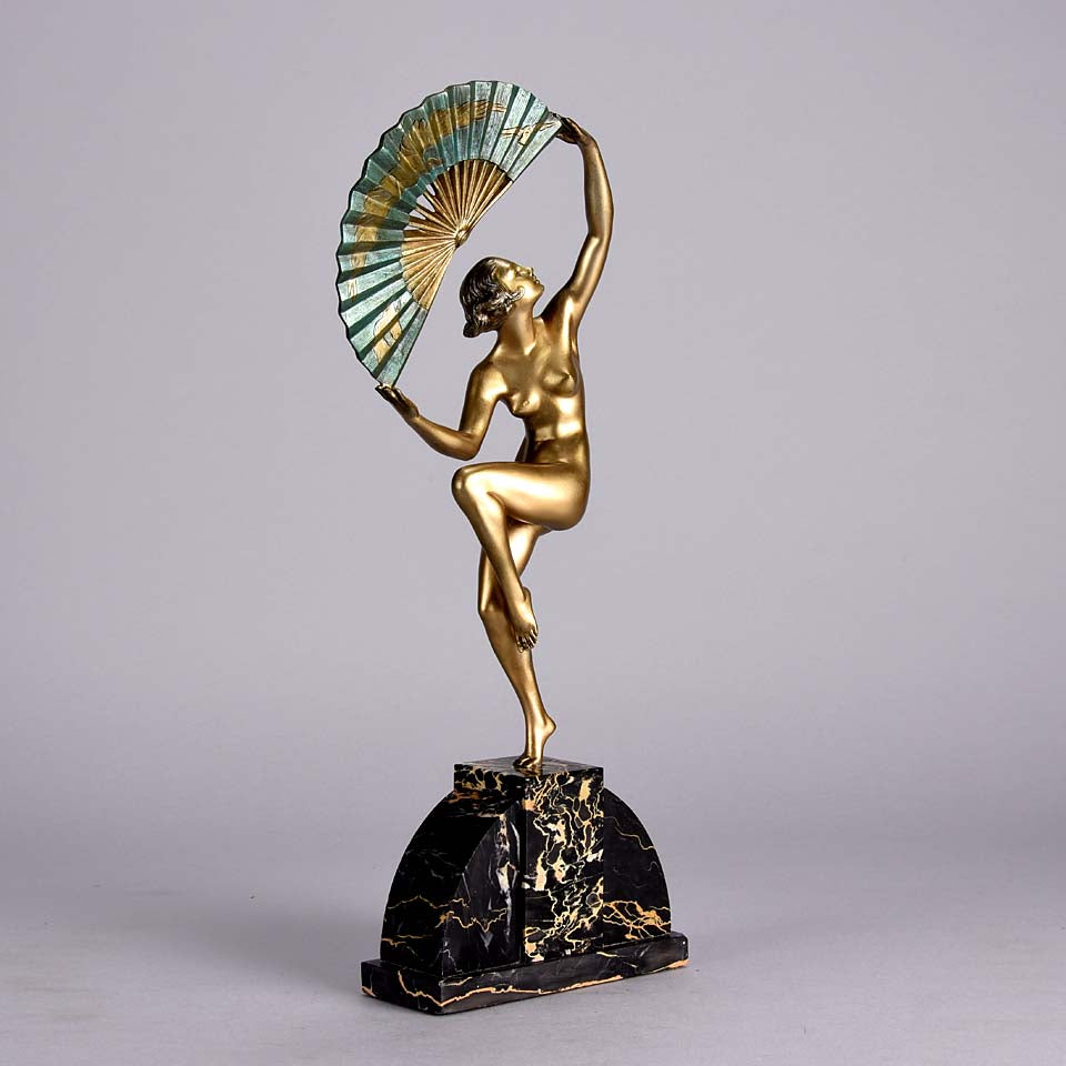 Bouraine Bronze Figure - Dancer with Fan - Hickmet Fine Arts 