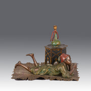 Bergman Bronze - Antique Bronze - Boy on Rug Inkwell - bergman cold painted bronze - Hickmet Fine Arts