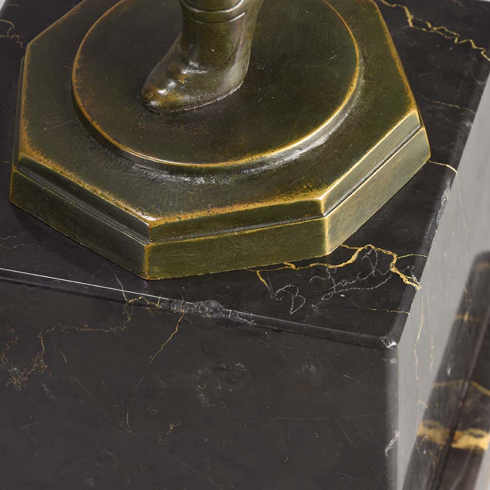 High Kick by Bruno Zach an Antique Bronze Figure of an energetic dancer with her leg raised high. The surface of the bronze with excellent deep rich colour and very fine hand finished detail, raised on a marble base  