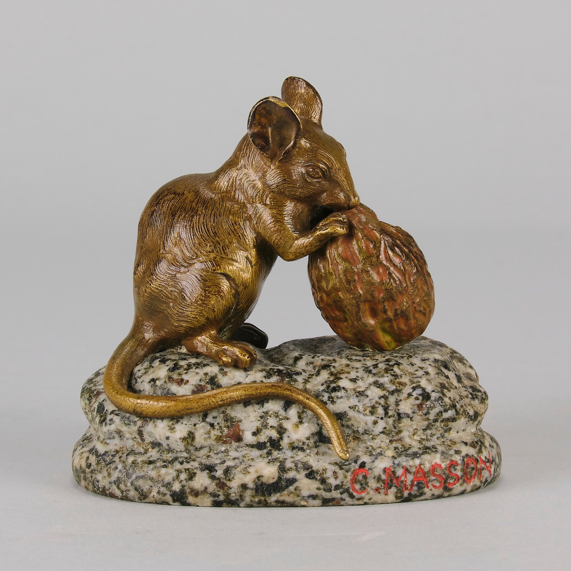 Mouse and Walnut - Clovis Masson - Antique Bronze - Bronze statues for sale - Bronze sculptures for sale - Antique bronze statues - Hickmet Fine Arts