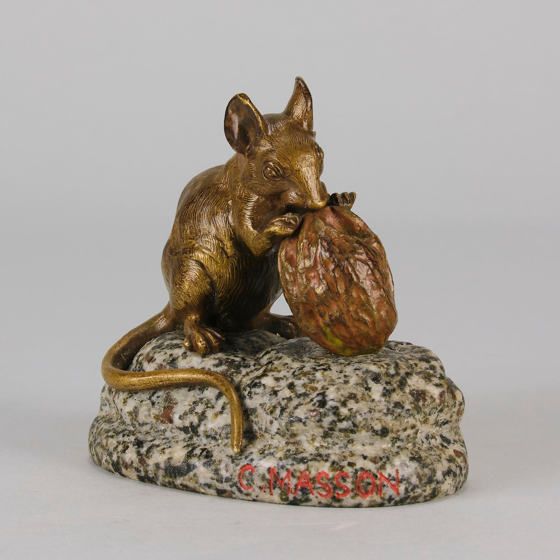 Mouse and Walnut - Clovis Masson - Antique Bronze - Bronze statues for sale - Bronze sculptures for sale - Antique bronze statues - Hickmet Fine Arts