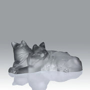 Reclining Cats by Marc Lalique A delightful frosted crystal glass group of two reclining cats resting