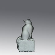 Chat Attente a charming frosted glass study of a seated cat with its head raised in a concentrated pose by Marc Lalique