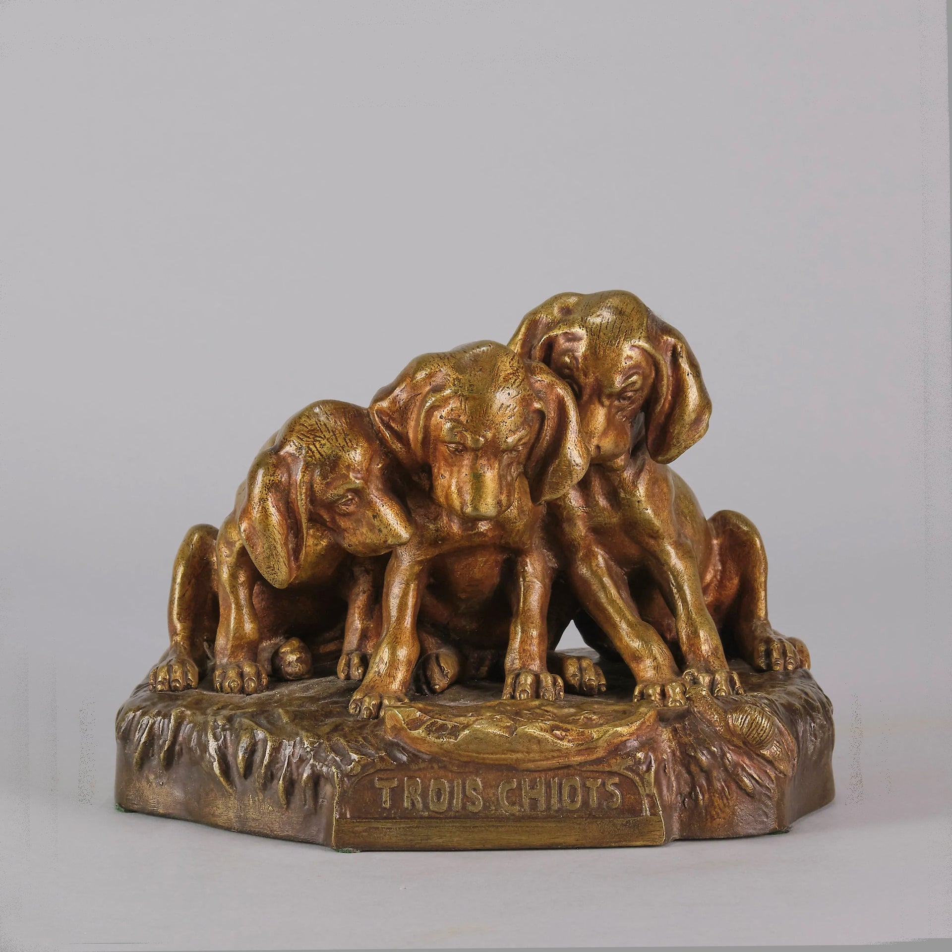 Trois Chiots - Georges Vacossin Bronze - Hickmet Fine Arts 