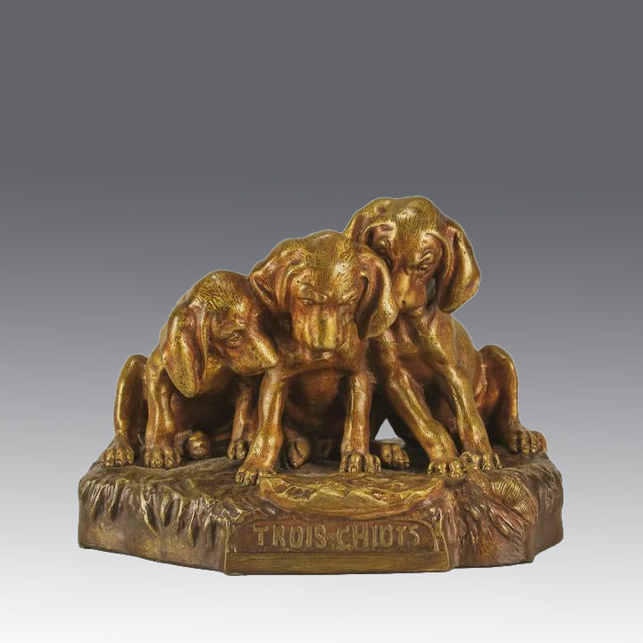 Trois Chiots - Georges Vacossin Bronze - Hickmet Fine Arts 