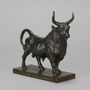 Taureau Vainqueur Antique Bronze Statue of a Bull by Jean-Baptiste Clesinger standing in a proud stance exhibiting excellent hand chased surface detail and fine rich brown patina. Raised on an integral base 