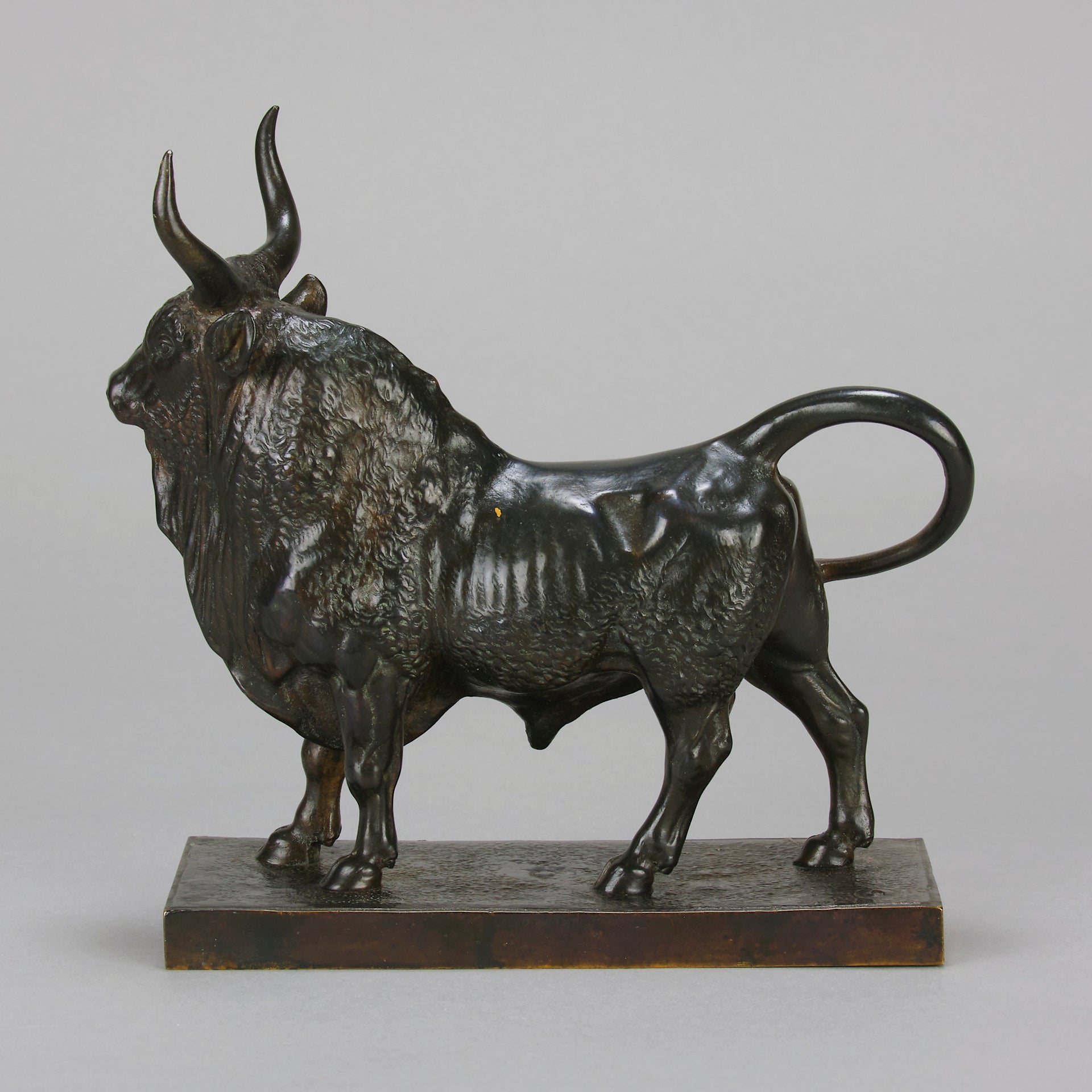 Taureau Vainqueur Antique Bronze Statue of a Bull by Jean-Baptiste Clesinger standing in a proud stance exhibiting excellent hand chased surface detail and fine rich brown patina. Raised on an integral base 