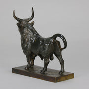 Taureau Vainqueur Antique Bronze Statue of a Bull by Jean-Baptiste Clesinger standing in a proud stance exhibiting excellent hand chased surface detail and fine rich brown patina. Raised on an integral base 