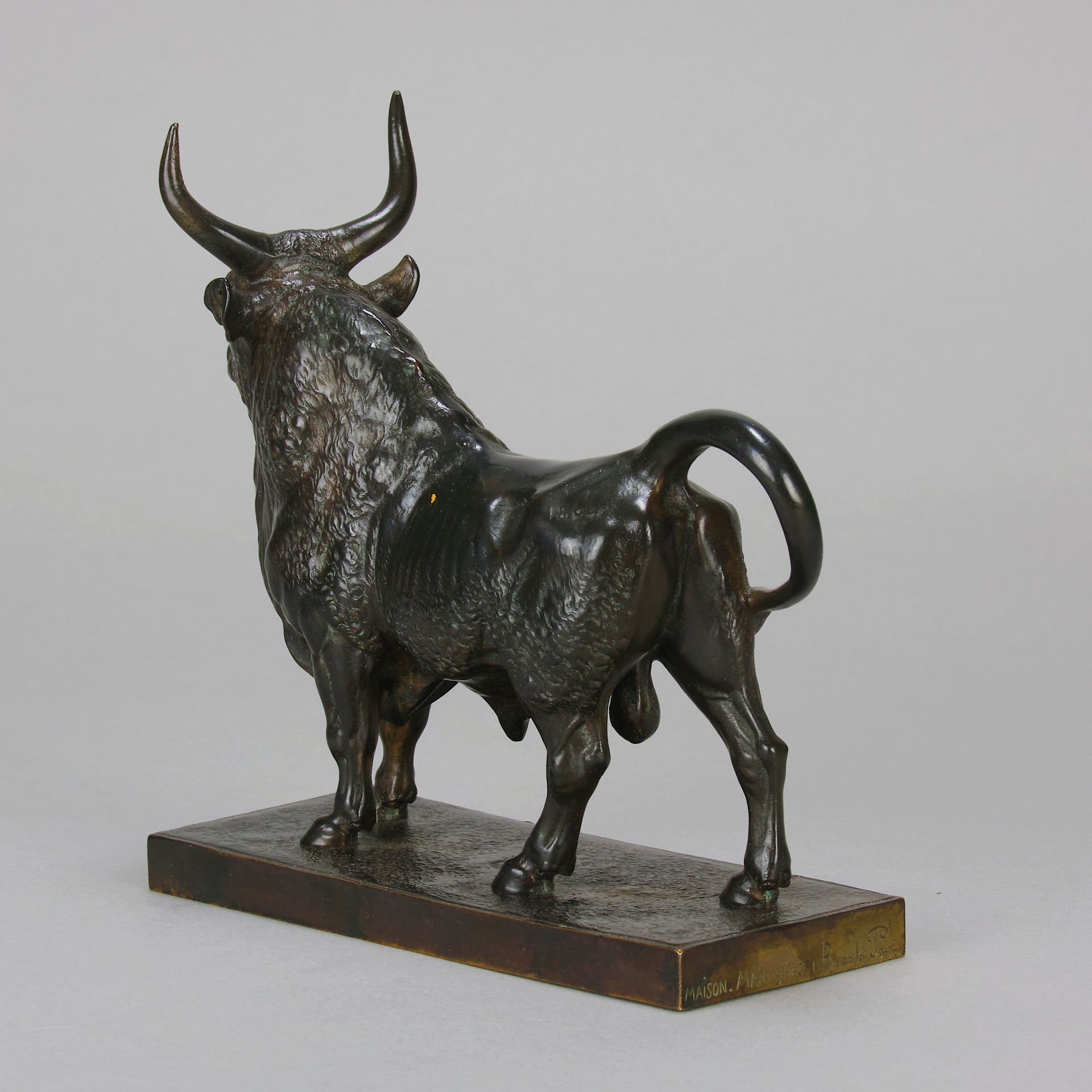 Taureau Vainqueur Antique Bronze Statue of a Bull by Jean-Baptiste Clesinger standing in a proud stance exhibiting excellent hand chased surface detail and fine rich brown patina. Raised on an integral base 