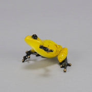 Chai - A vibrant limited edition bronze sculpture by Tim Cotterill of a yellow frog with its head raised, reaching out with its front leg, exhibiting very fine bright enamel colours and excellent tactile surface