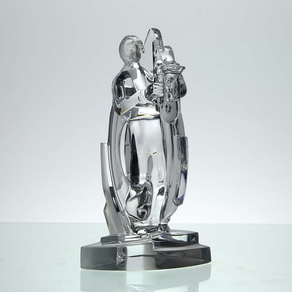 Sèvres Jazz Musician with Saxophone a very fine mid 20th Century clear and frosted glass figurative study trophy in the form of a jazz musician playing a saxophone