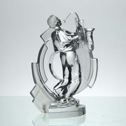 Sèvres Jazz Musician with Saxophone a very fine mid 20th Century clear and frosted glass figurative study trophy in the form of a jazz musician playing a saxophone