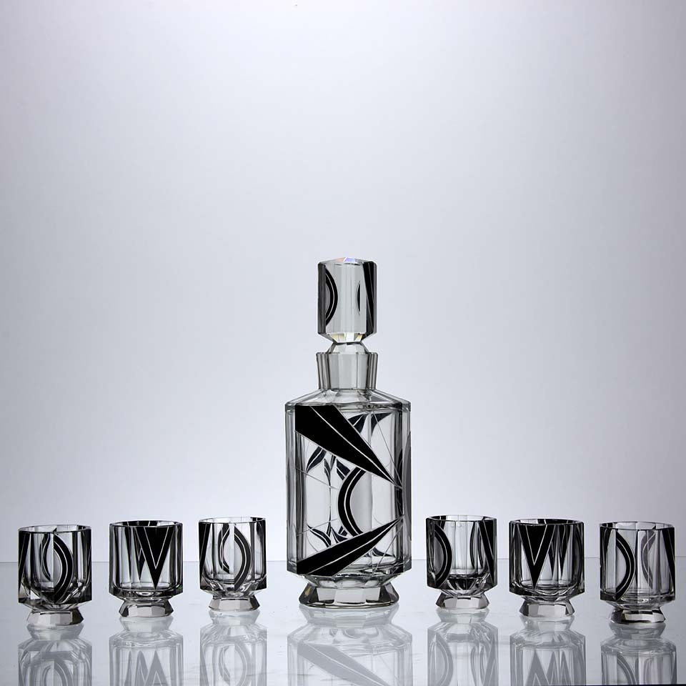 Art Deco Decanter Set Czech Glass
