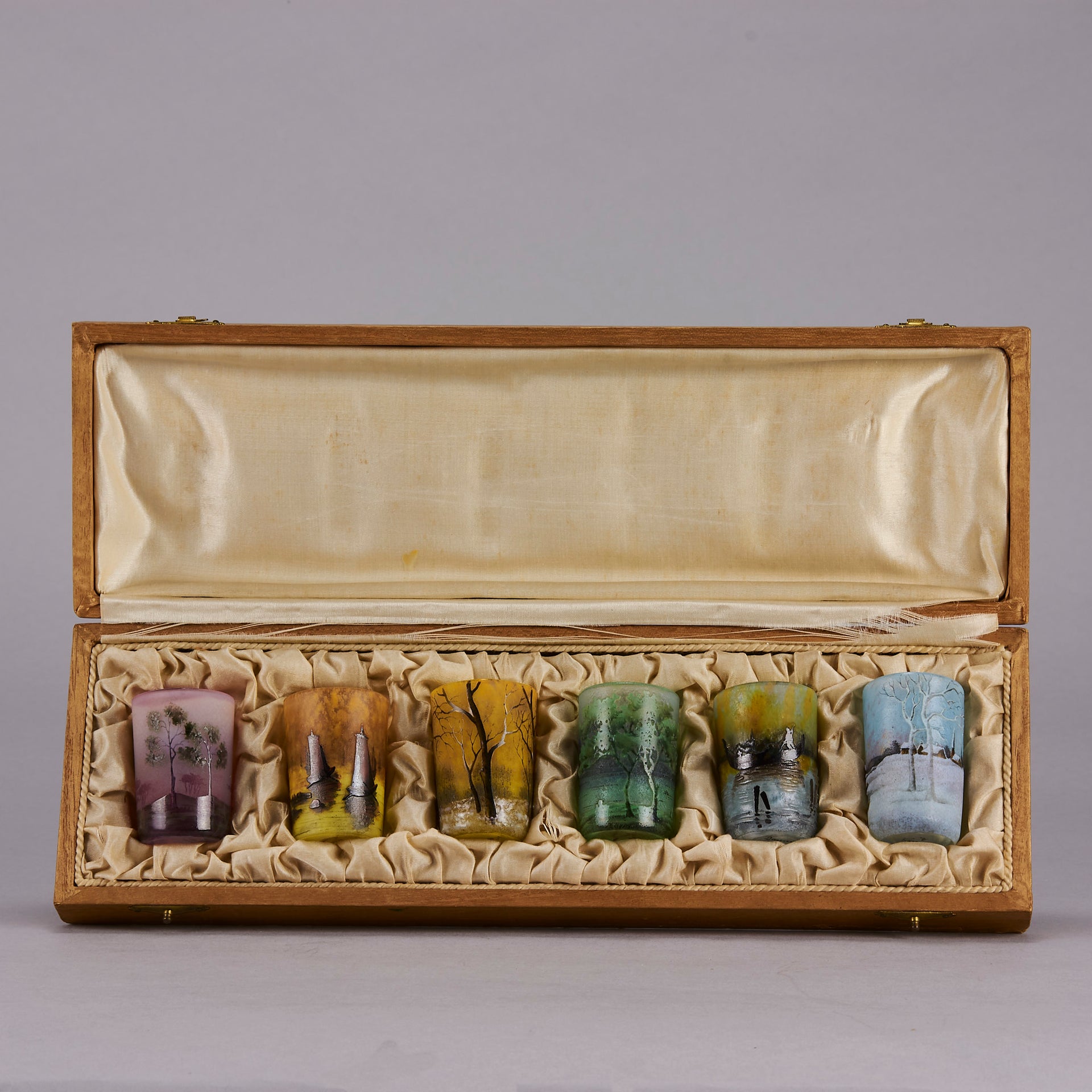 Daum Miniature - Boxed Set Of 6 Landscape Vases - Art Nouveau Glass - Hickmet Fine Arts