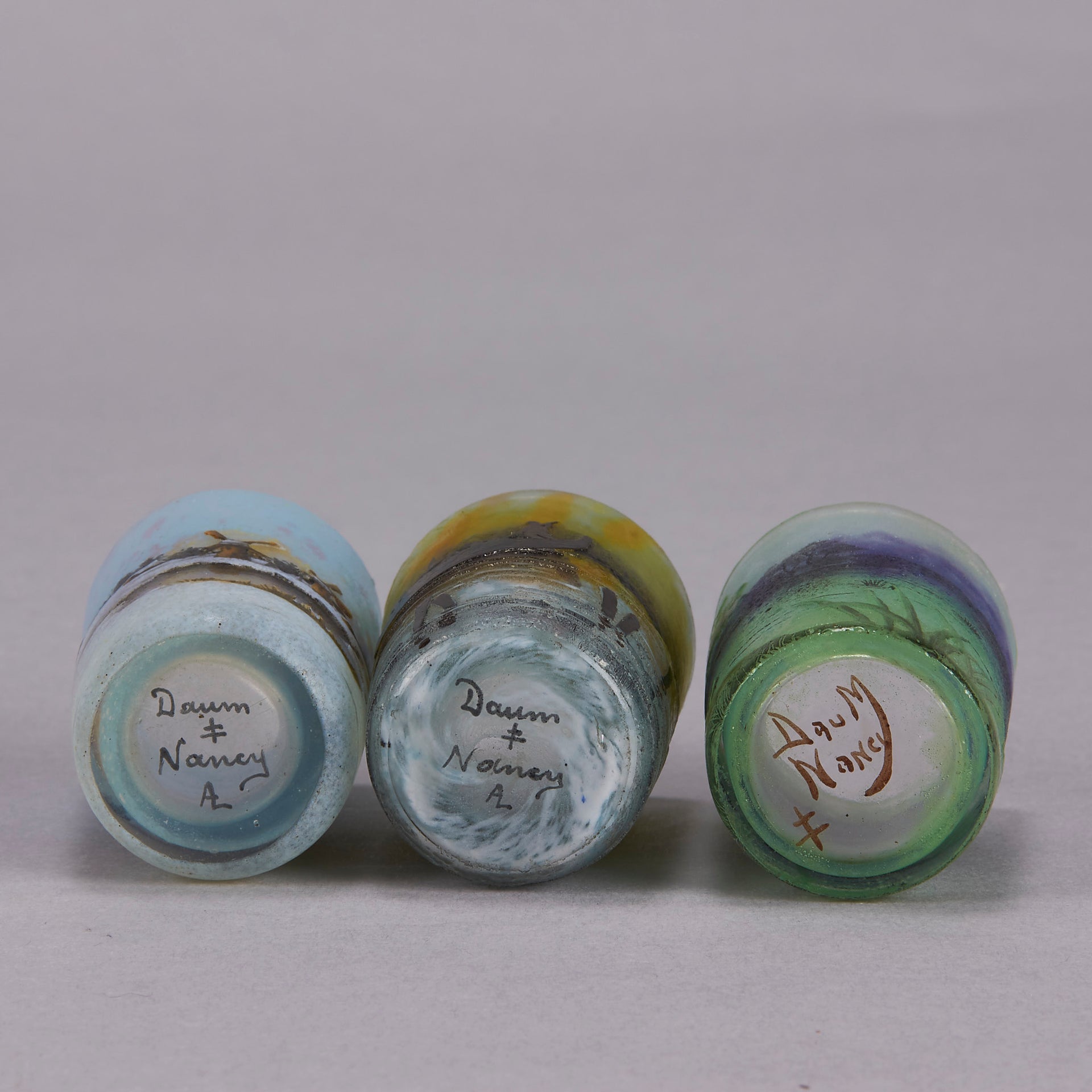 Daum Miniature - Boxed Set Of 6 Landscape Vases - Art Nouveau Glass - Hickmet Fine Arts