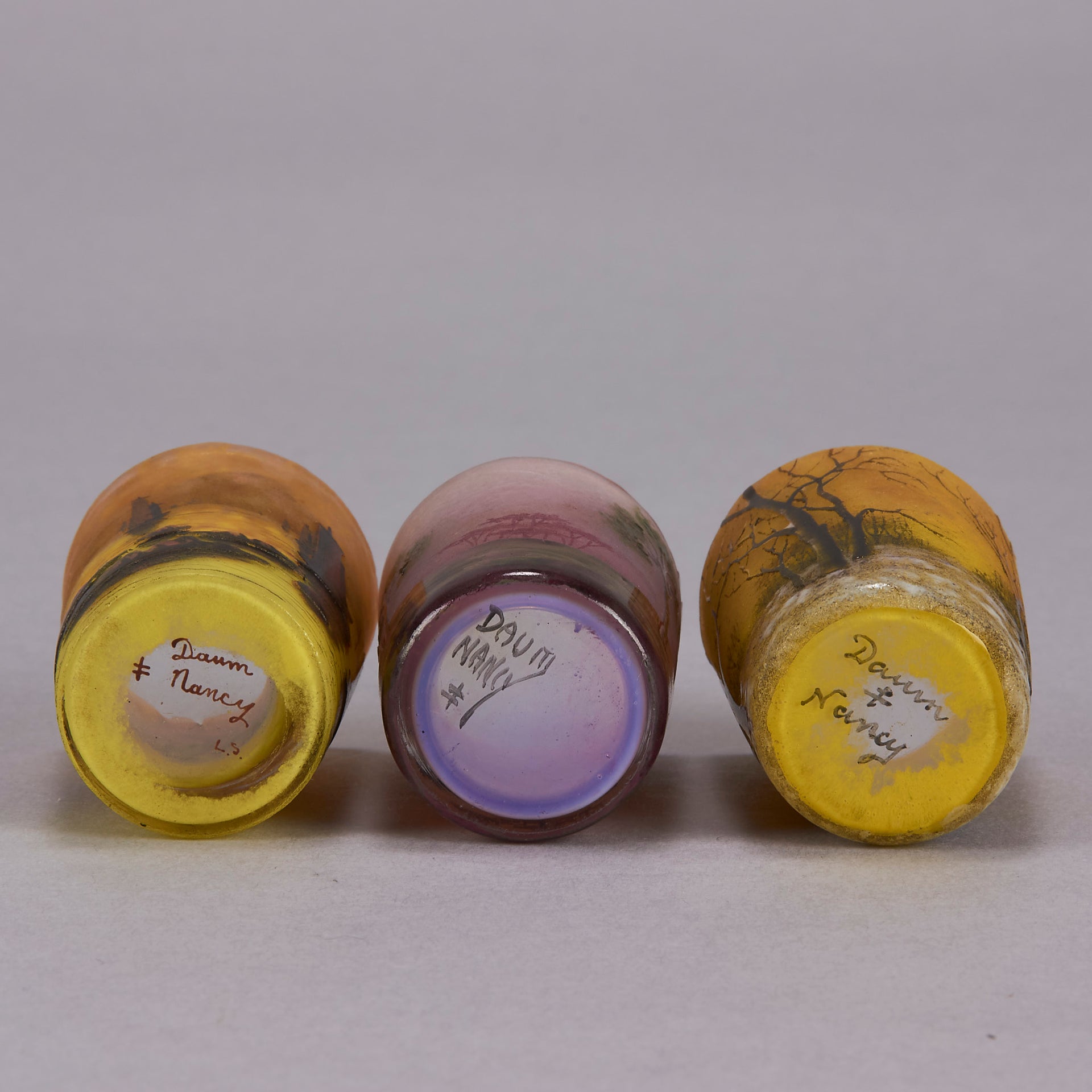 Daum Miniature - Boxed Set Of 6 Landscape Vases - Art Nouveau Glass - Hickmet Fine Arts