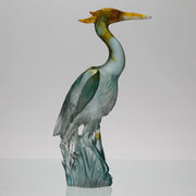 Heron by Daum Glass a fabulous pate de verre glass study of a heron standing in an alert position exhibiting attractive translucent colours ranging from a red/orange to a light blue