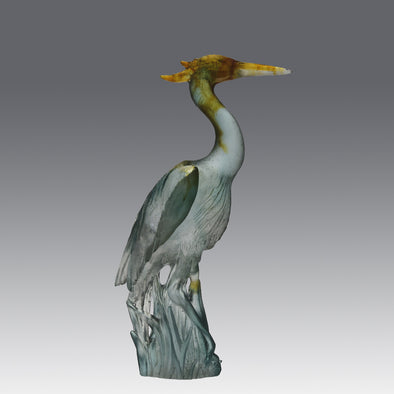 Heron by Daum Glass a fabulous pate de verre glass study of a heron standing in an alert position exhibiting attractive translucent colours ranging from a red/orange to a light blue