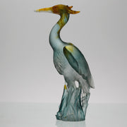 Heron by Daum Glass a fabulous pate de verre glass study of a heron standing in an alert position exhibiting attractive translucent colours ranging from a red/orange to a light blue