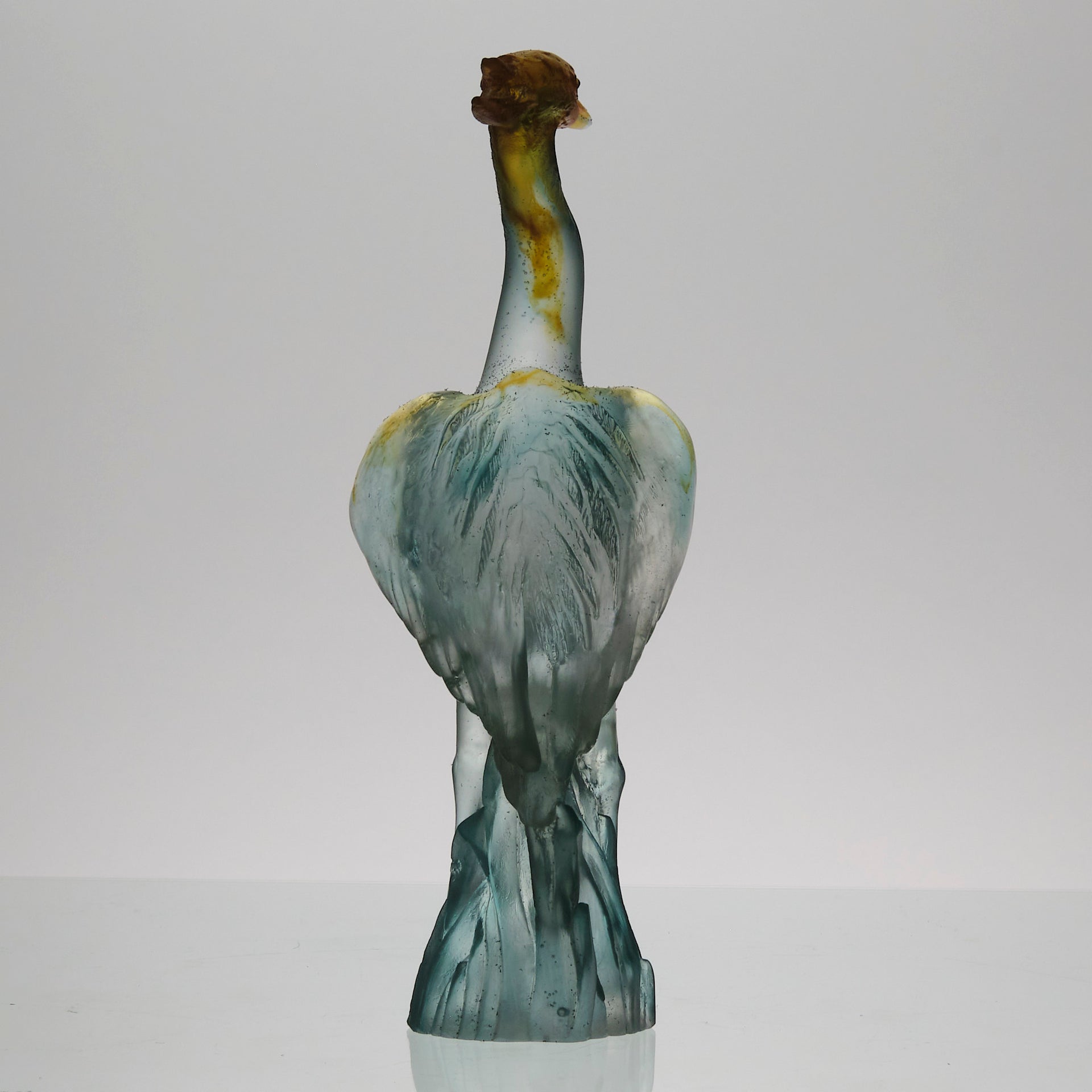 Heron by Daum Glass a fabulous pate de verre glass study of a heron standing in an alert position exhibiting attractive translucent colours ranging from a red/orange to a light blue