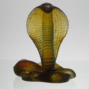 Rearing Cobra by Daum Glass a limited edition French glass figure of a rearing cobra. The striking pate-de-verre model in naturalistic variegated green colour 