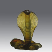 Rearing Cobra by Daum Glass a limited edition French glass figure of a rearing cobra. The striking pate-de-verre model in naturalistic variegated green colour 