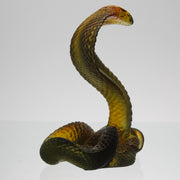 Rearing Cobra by Daum Glass a limited edition French glass figure of a rearing cobra. The striking pate-de-verre model in naturalistic variegated green colour 
