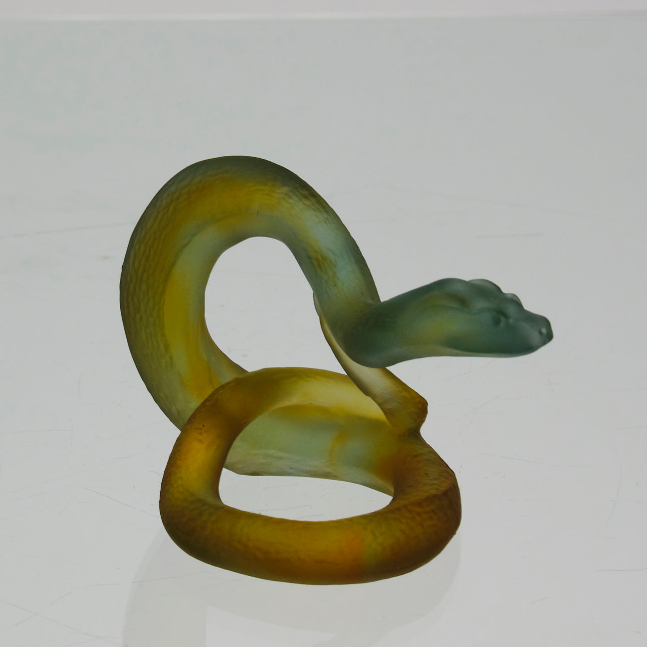 Serpent by Daum Glass a captivating pate-de-verre glass figure of a coiled snake with very fine hand finished detail and excellent translucent colours