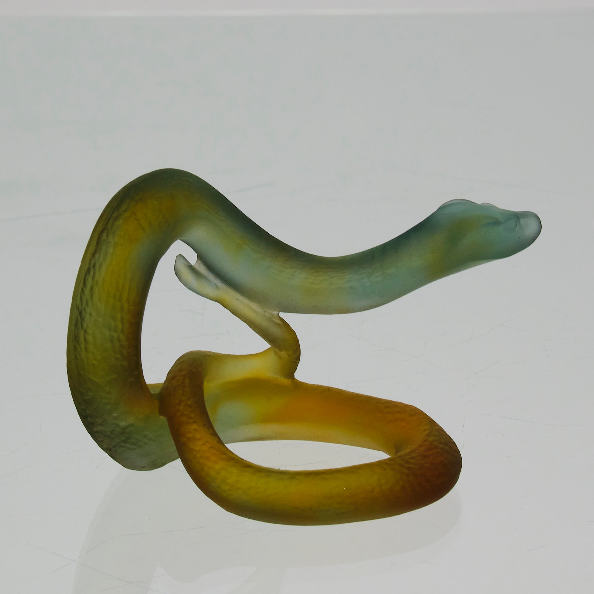 Serpent by Daum Glass a captivating pate-de-verre glass figure of a coiled snake with very fine hand finished detail and excellent translucent colours