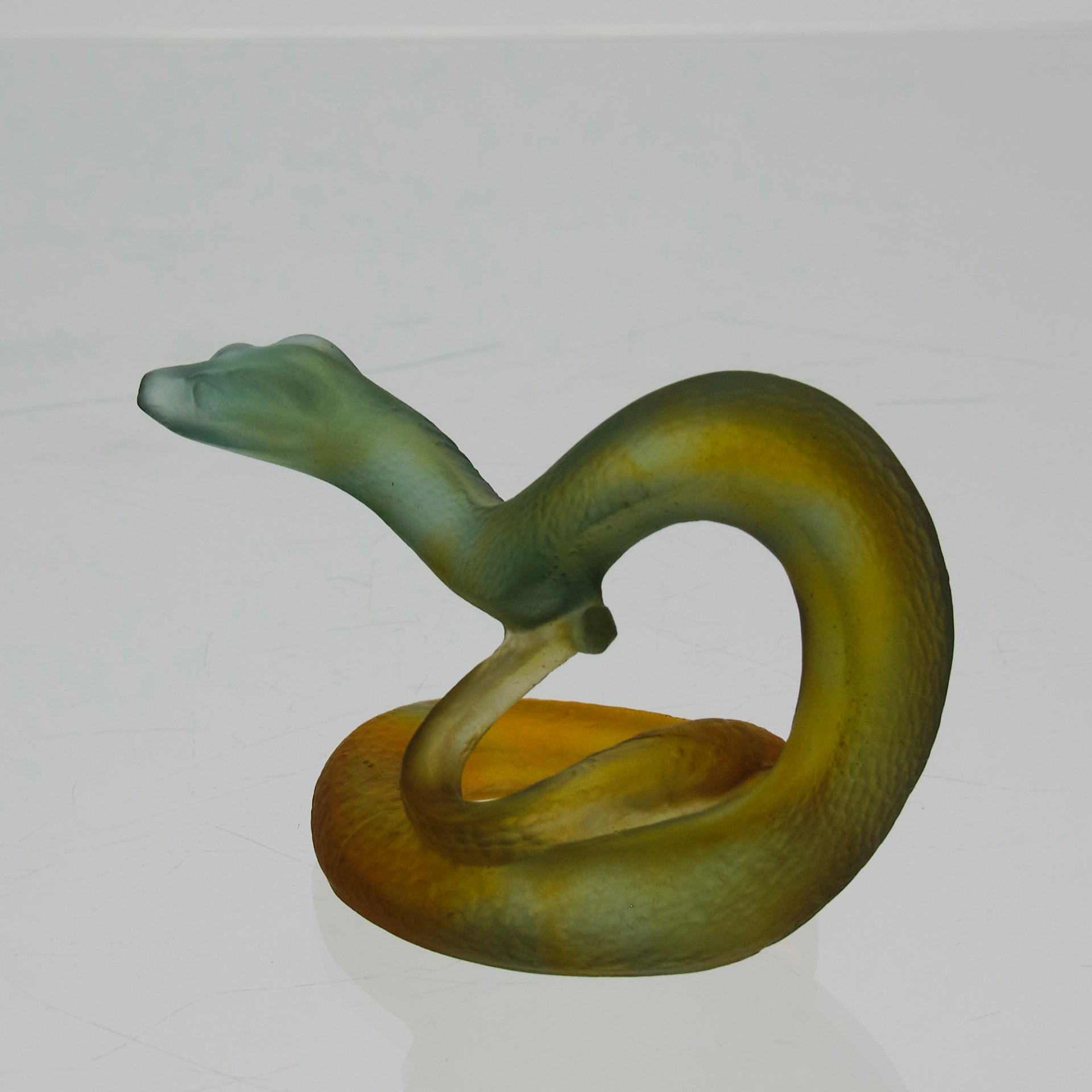 Serpent by Daum Glass a captivating pate-de-verre glass figure of a coiled snake with very fine hand finished detail and excellent translucent colours