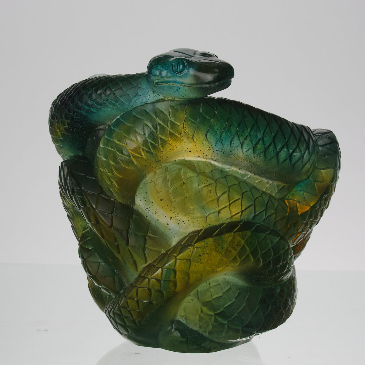 Serpent Vase by Daum Glass a stunning and most striking limited edition vase in the form of a coiled snake, exhibiting excellent translucent green and yellow colours