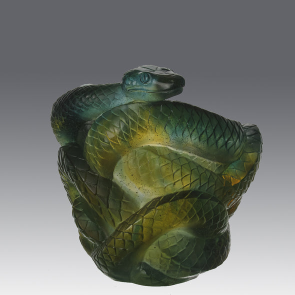 Serpent Vase by Daum Glass a stunning and most striking limited edition vase in the form of a coiled snake, exhibiting excellent translucent green and yellow colours