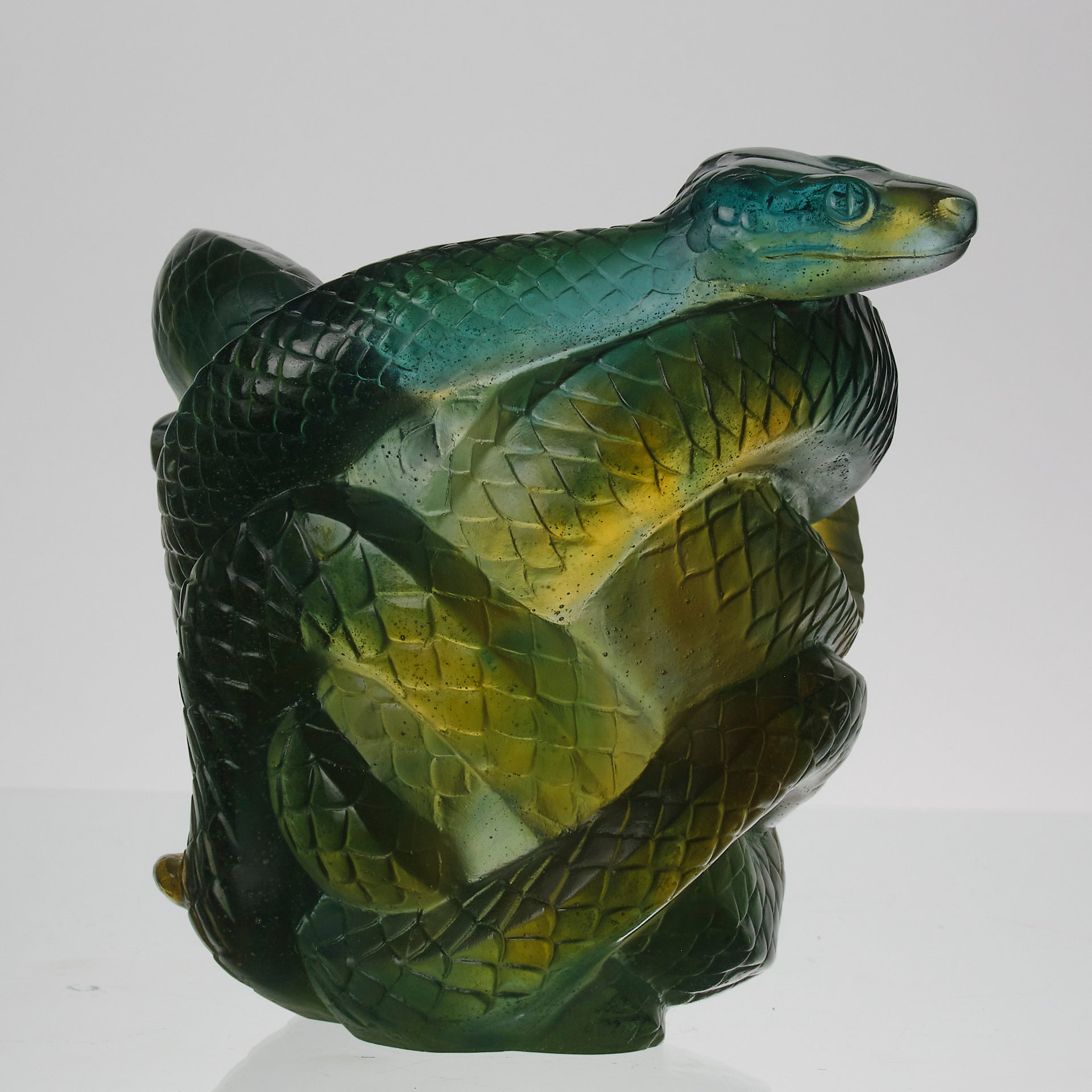 Serpent Vase by Daum Glass a stunning and most striking limited edition vase in the form of a coiled snake, exhibiting excellent translucent green and yellow colours